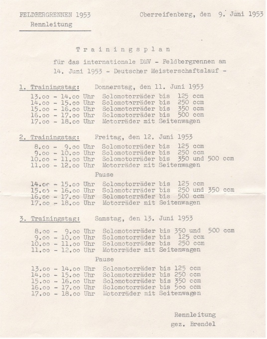 Trainingsplan 1953